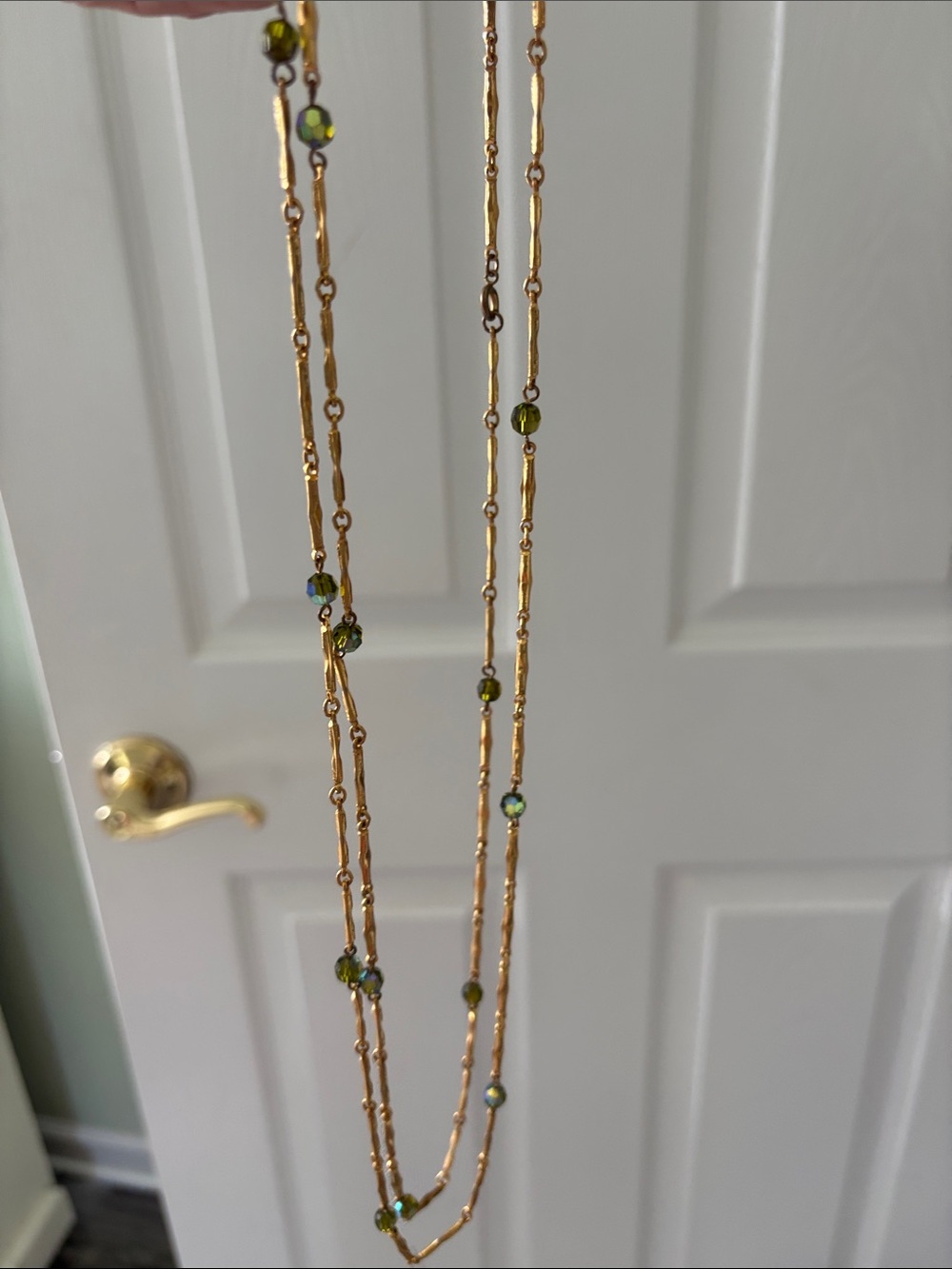 Gold-Tone Necklace with Green Beads - Women Jewelry